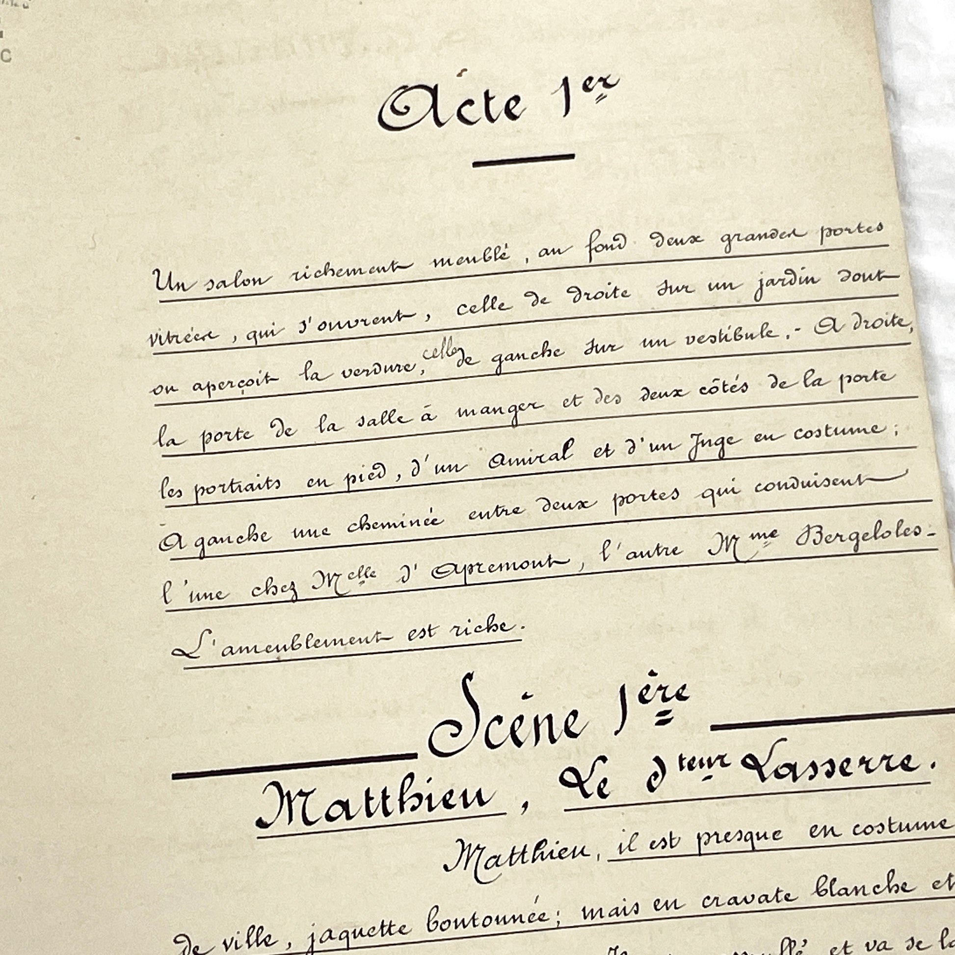 Late 19th - Antique French Play Script Manuscript - Vintage Handwritten Theatre Drama - Historic Literary Text from Late 19th Century