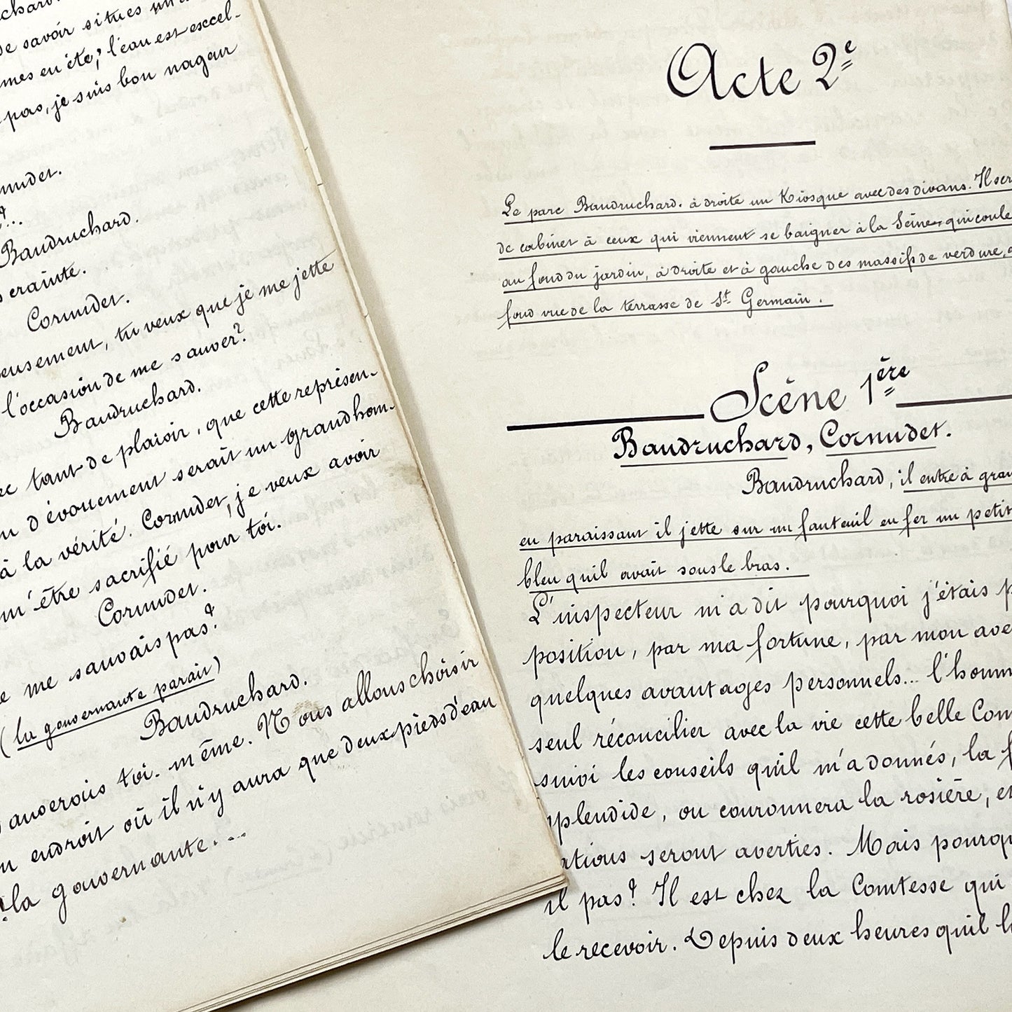 Late 19th - 35 pages French Theatrical Play Manuscript - Original Handwritten Drama Script - Historical Theatre Piece -  Literary Artefact