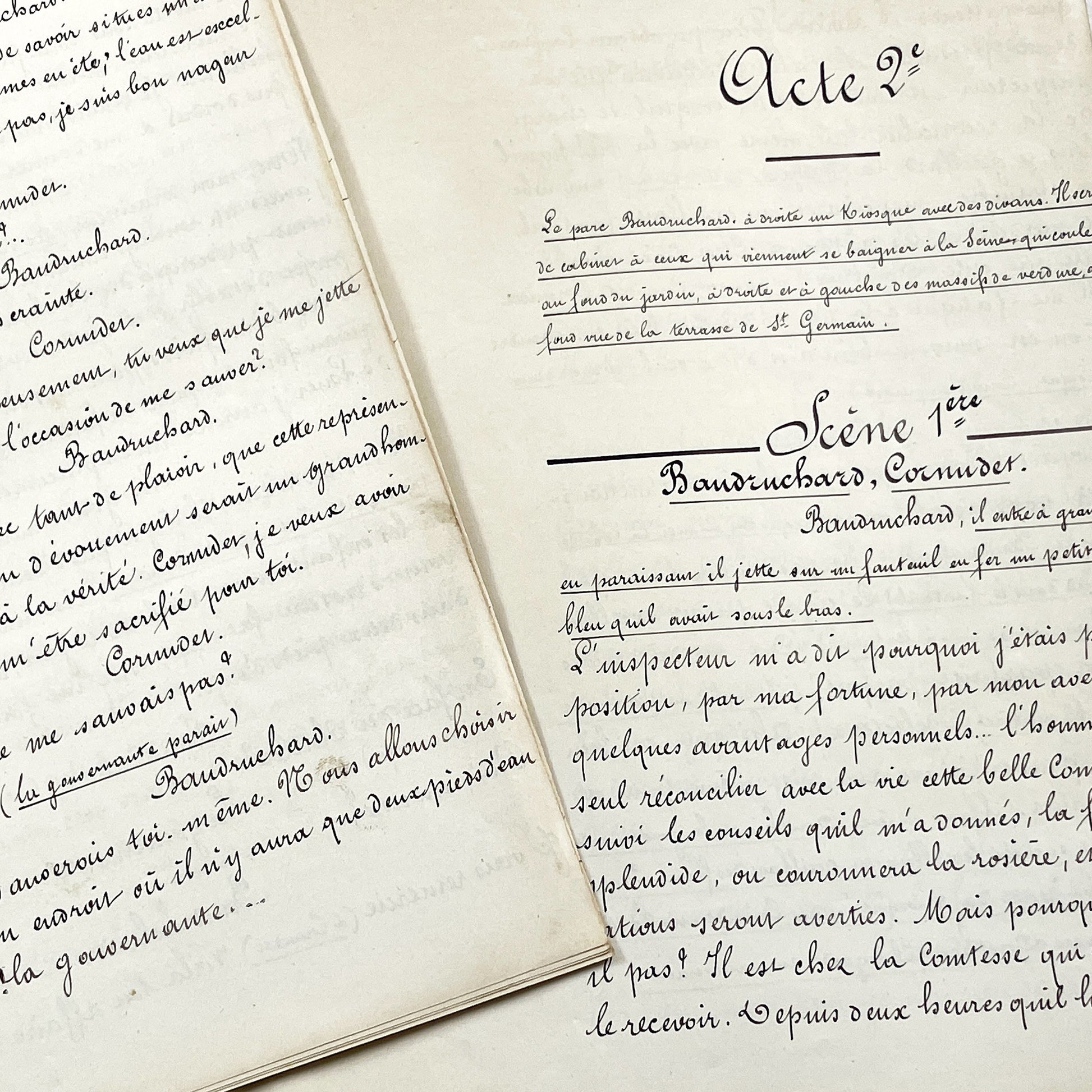 Late 19th - 35 pages French Theatrical Play Manuscript - Original Handwritten Drama Script - Historical Theatre Piece -  Literary Artefact