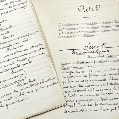 Late 19th - 35 pages French Theatrical Play Manuscript - Original Handwritten Drama Script - Historical Theatre Piece -  Literary Artefact