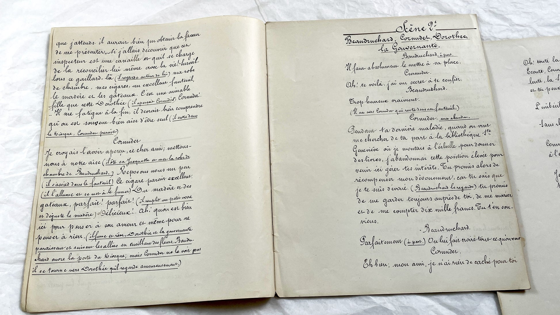 Late 19th - 35 pages French Theatrical Play Manuscript - Original Handwritten Drama Script - Historical Theatre Piece -  Literary Artefact