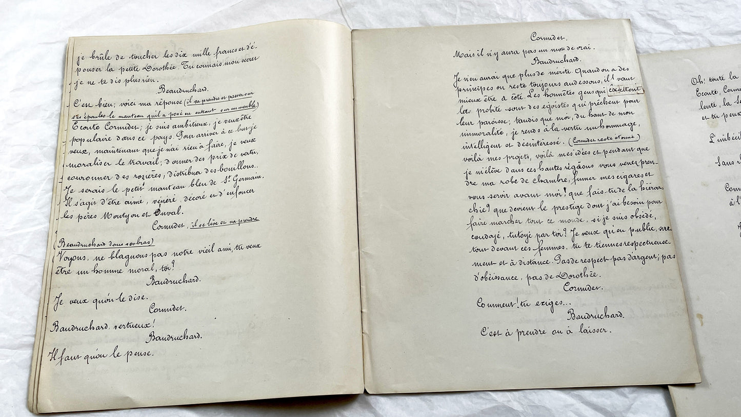 Late 19th - 35 pages French Theatrical Play Manuscript - Original Handwritten Drama Script - Historical Theatre Piece -  Literary Artefact