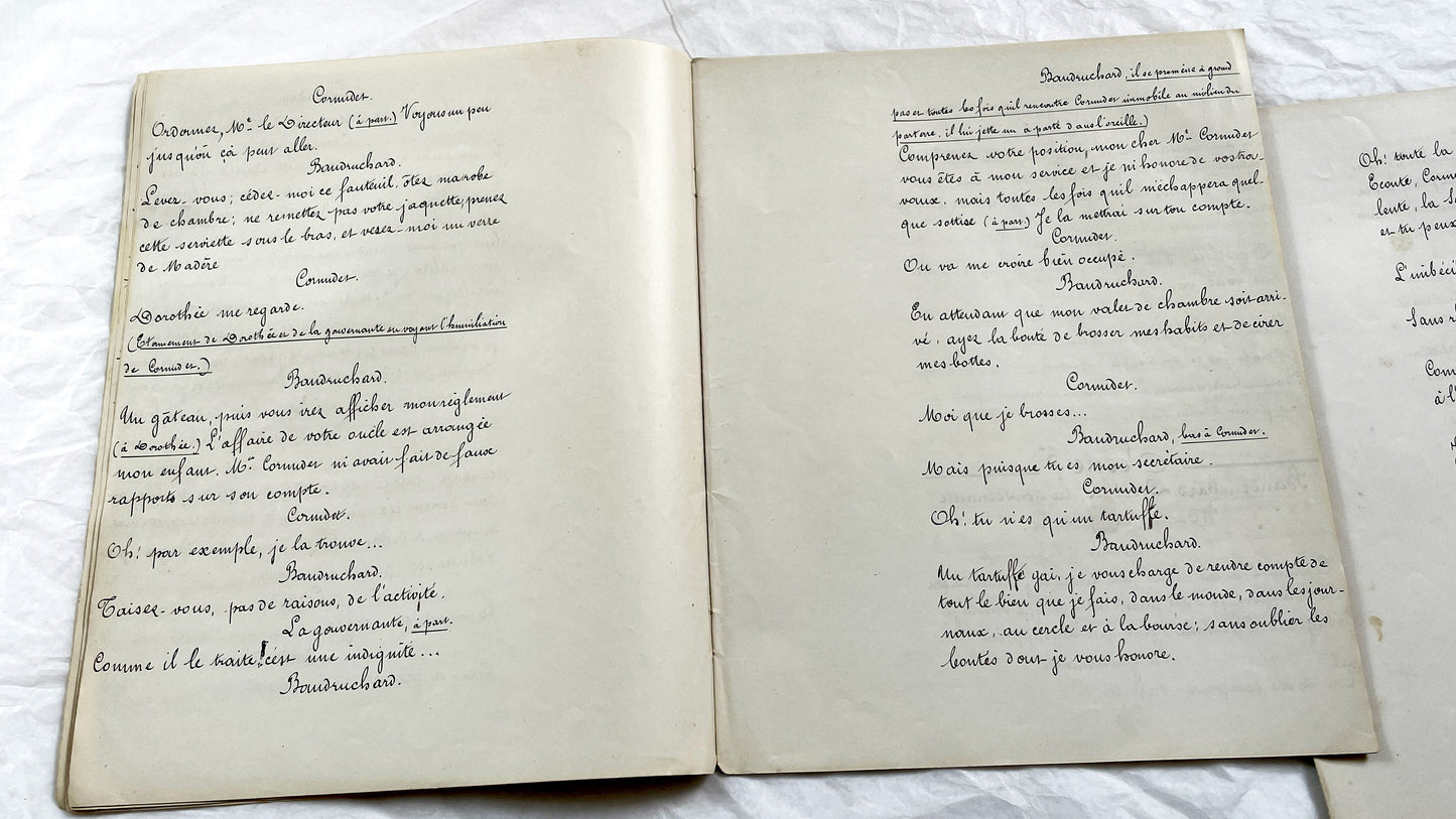 Late 19th - 35 pages French Theatrical Play Manuscript - Original Handwritten Drama Script - Historical Theatre Piece -  Literary Artefact
