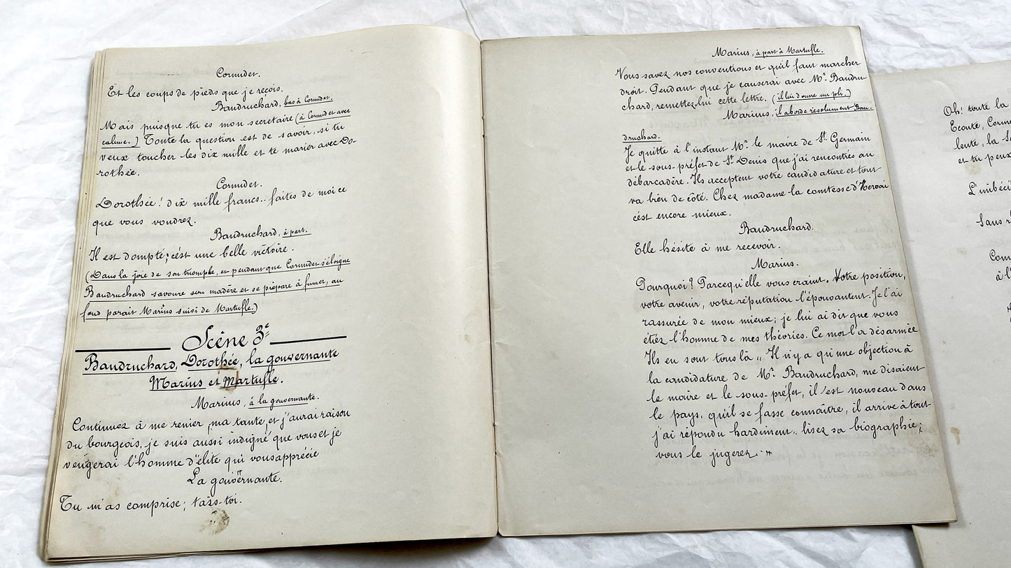 Late 19th - 35 pages French Theatrical Play Manuscript - Original Handwritten Drama Script - Historical Theatre Piece -  Literary Artefact
