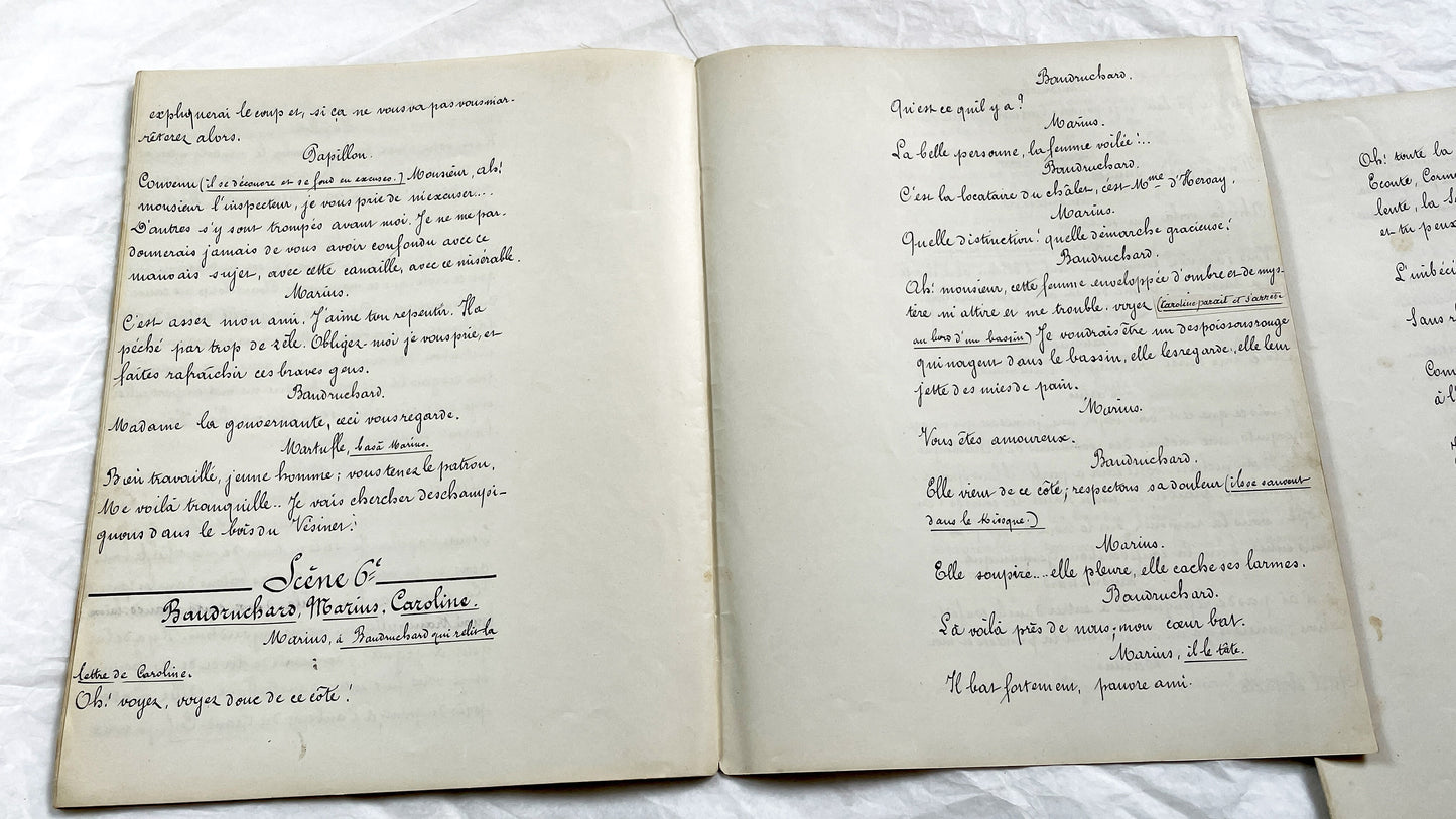 Late 19th - 35 pages French Theatrical Play Manuscript - Original Handwritten Drama Script - Historical Theatre Piece -  Literary Artefact