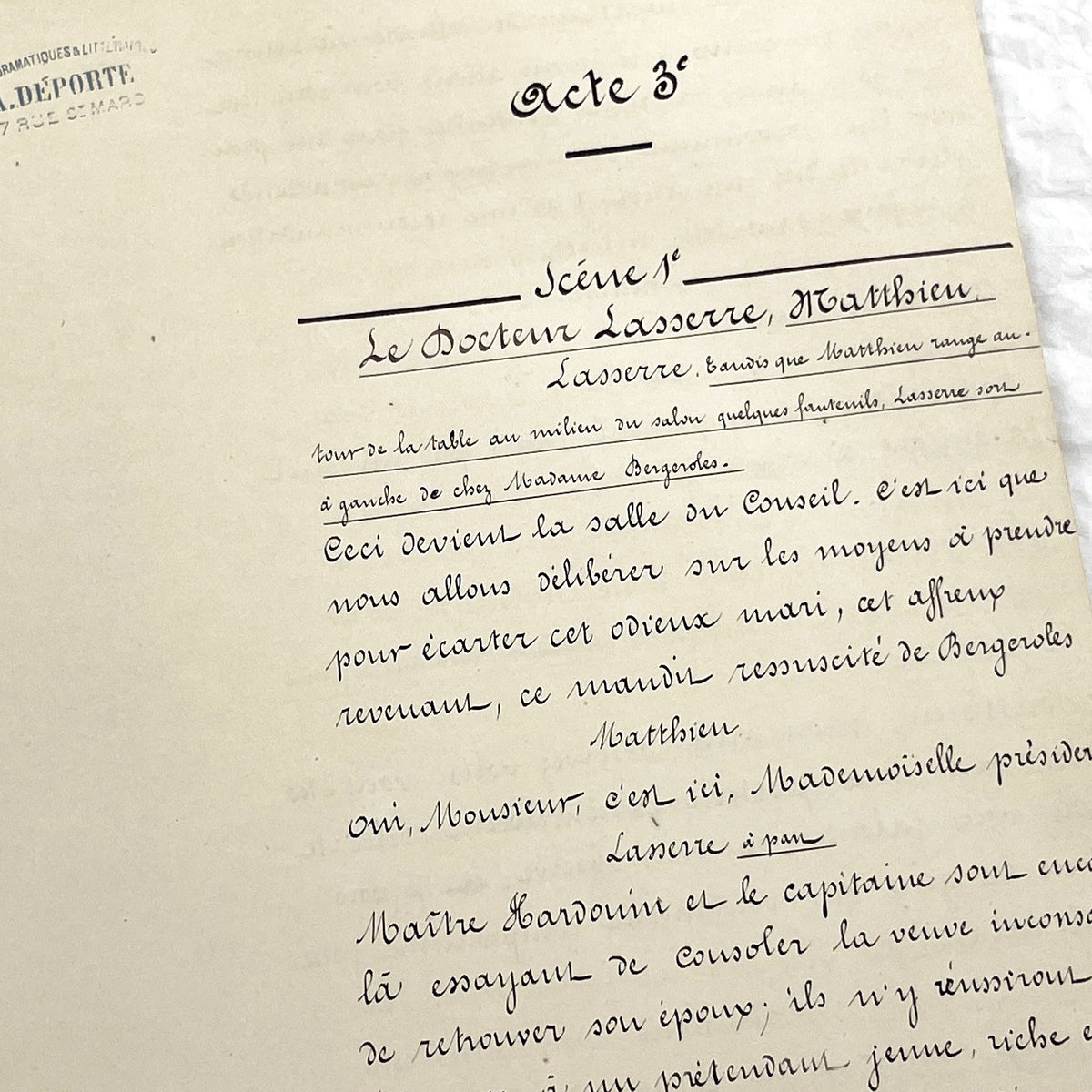 Late 19th - Vintage 31 pages French Play Manuscript - Original Handwritten Theatrical Script - Antique Performing Arts Document