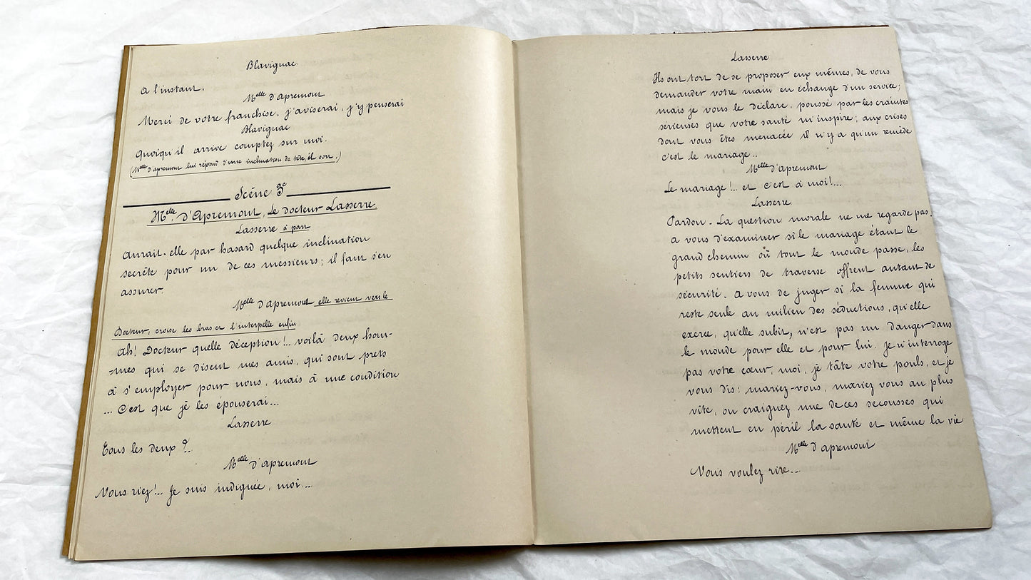 Late 19th - Vintage 31 pages French Play Manuscript - Original Handwritten Theatrical Script - Antique Performing Arts Document