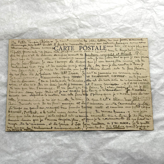 1910s French handwritten postcard with affectionate message, vintage personal correspondence ephemera.