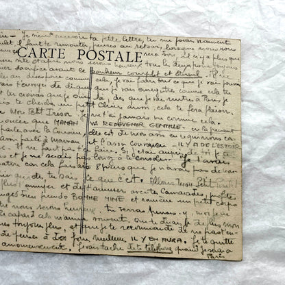 1910s French handwritten postcard with affectionate message, vintage personal correspondence ephemera.