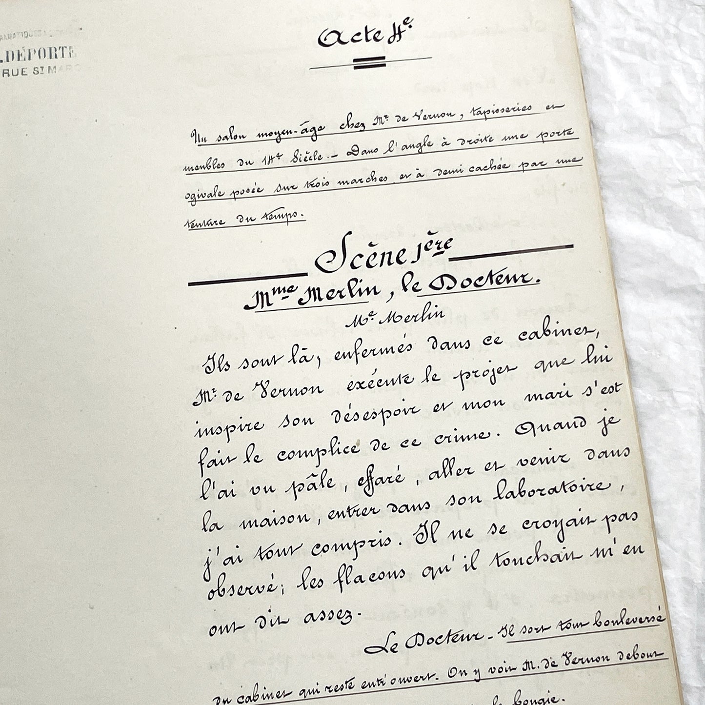 Late 19th - French 18 pages Play Manuscript - Original Handwritten Theatrical Script - Dramatic French Play Script - Archival Document