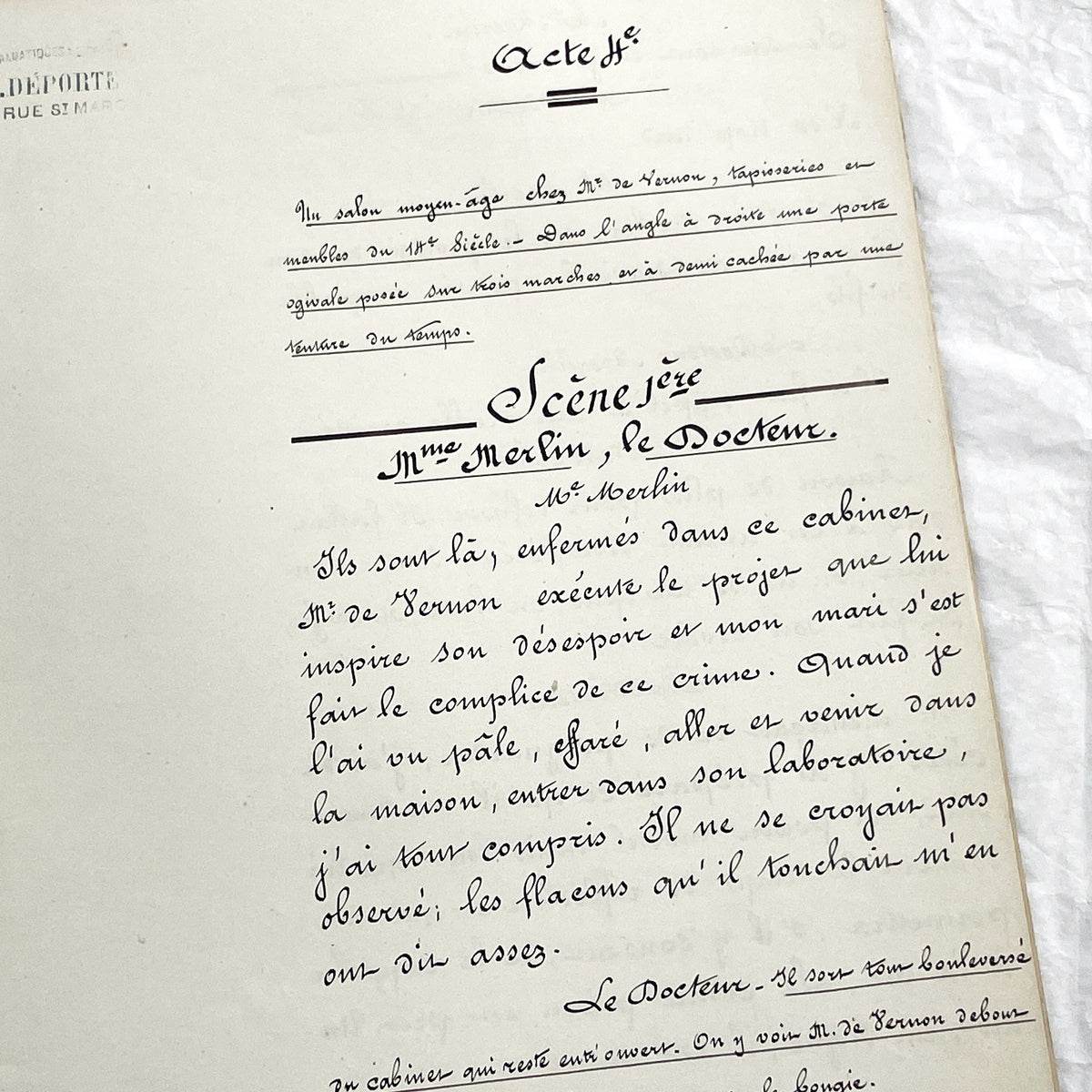 Late 19th - French 18 pages Play Manuscript - Original Handwritten Theatrical Script - Dramatic French Play Script - Archival Document