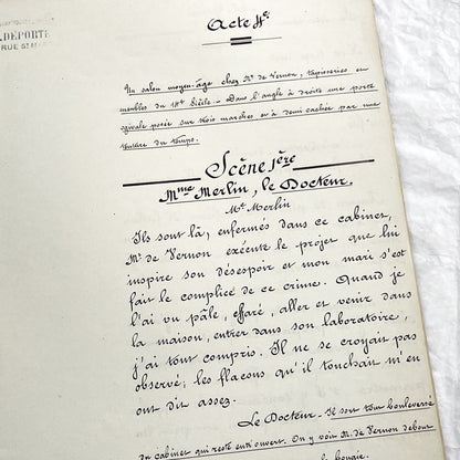 Late 19th - French 18 pages Play Manuscript - Original Handwritten Theatrical Script - Dramatic French Play Script - Archival Document