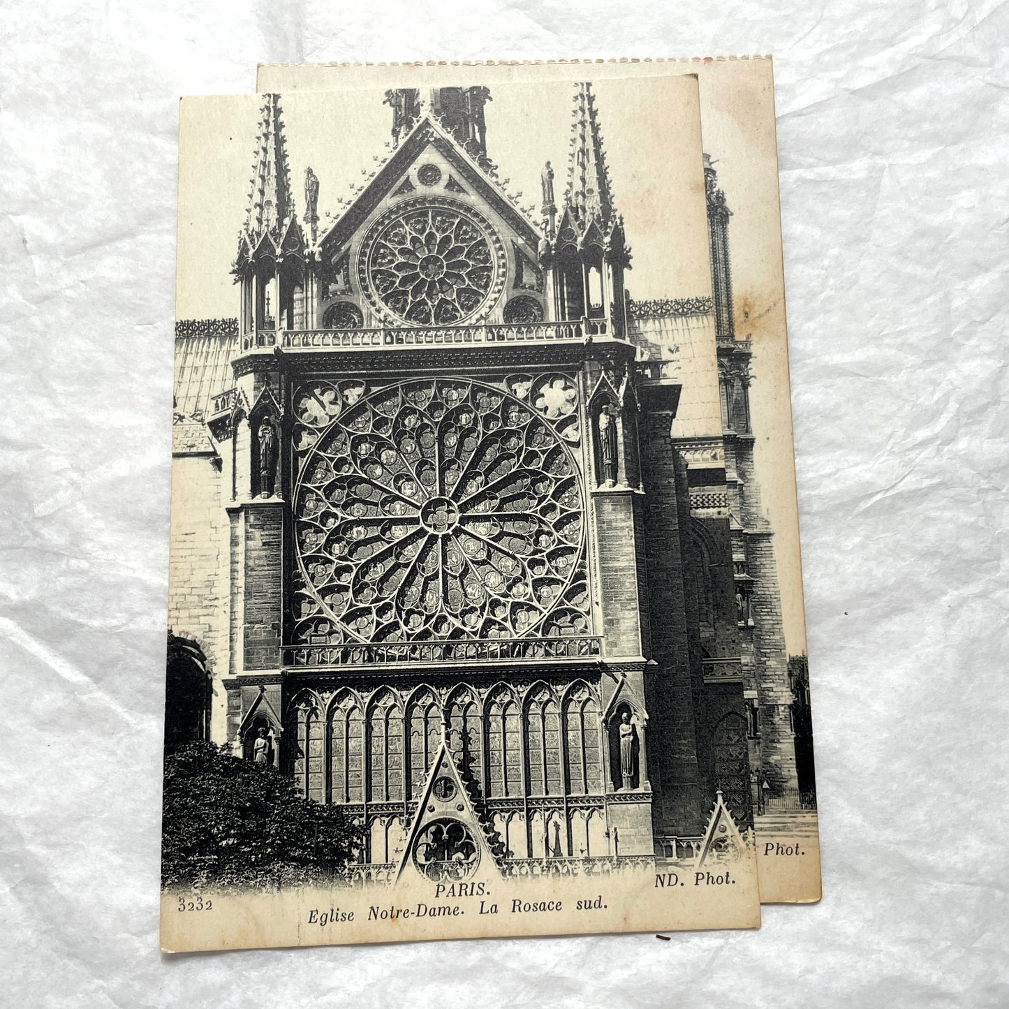 1910s lot of 5 French vintage postcards featuring Notre-Dame de Paris cathedral architecture and sculptures.