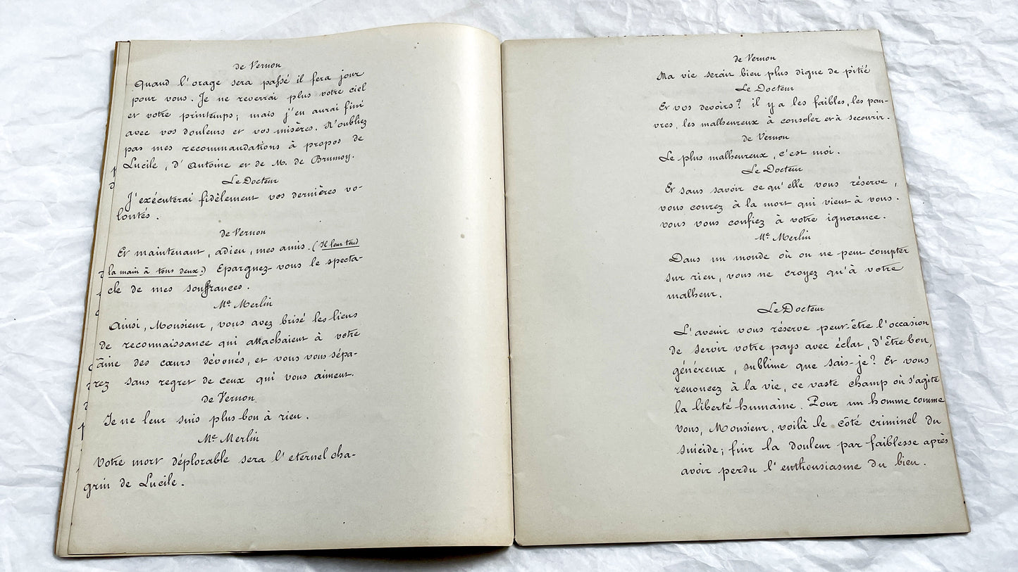 Late 19th - French 18 pages Play Manuscript - Original Handwritten Theatrical Script - Dramatic French Play Script - Archival Document