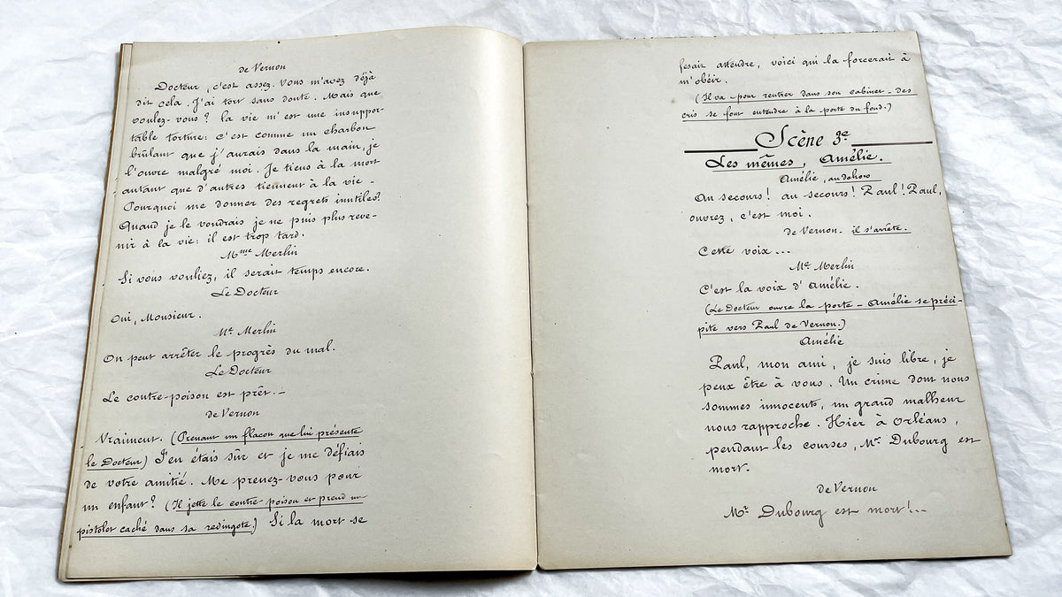 Late 19th - French 18 pages Play Manuscript - Original Handwritten Theatrical Script - Dramatic French Play Script - Archival Document