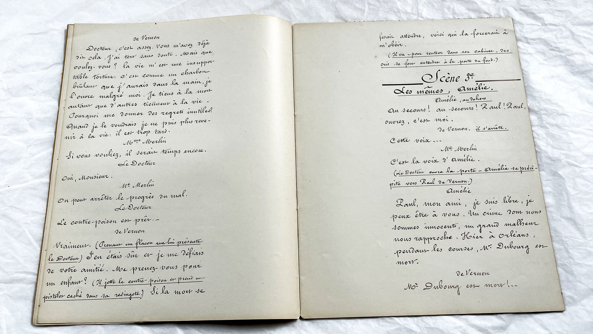 Late 19th - French 18 pages Play Manuscript - Original Handwritten Theatrical Script - Dramatic French Play Script - Archival Document