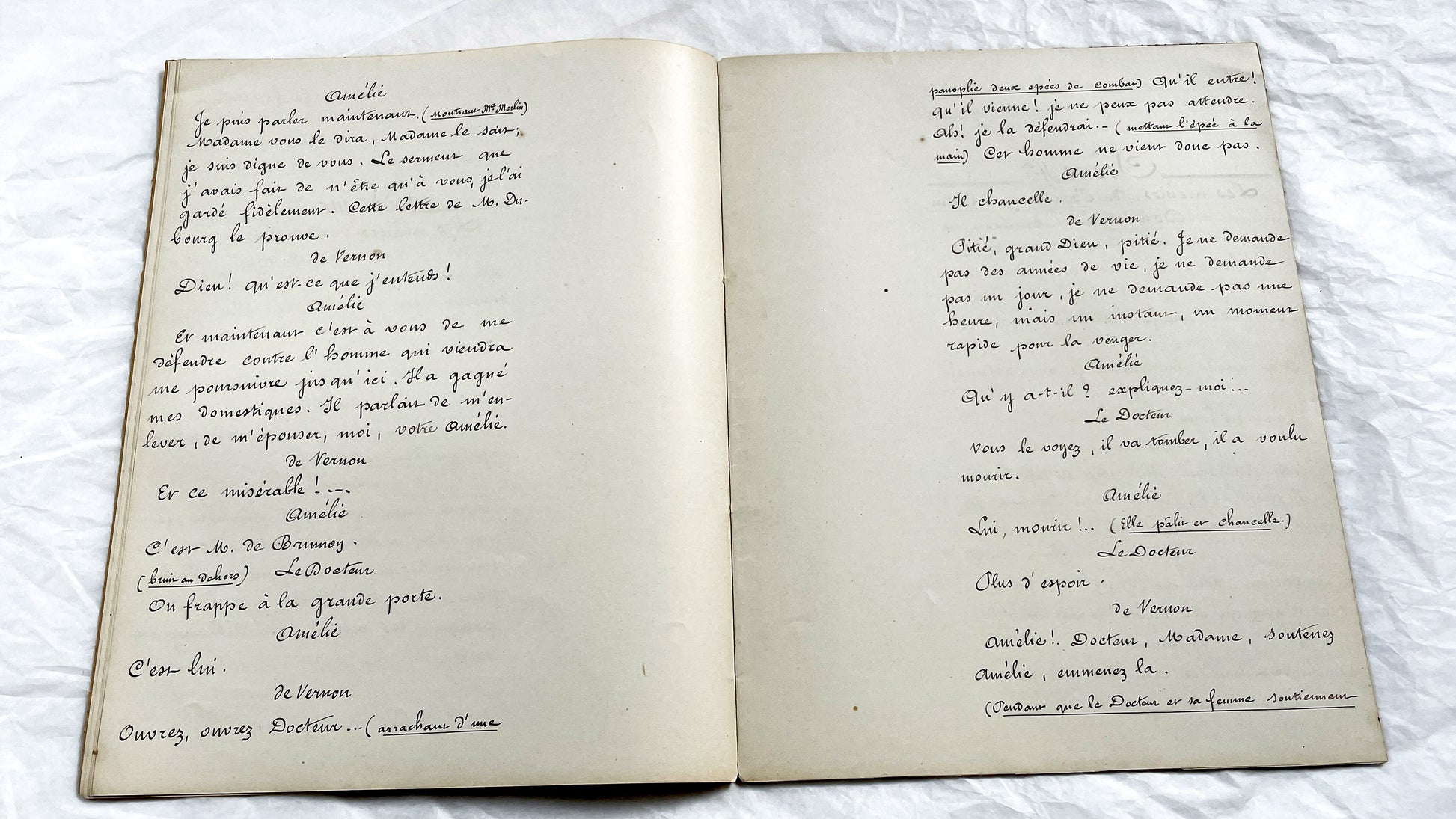 Late 19th - French 18 pages Play Manuscript - Original Handwritten Theatrical Script - Dramatic French Play Script - Archival Document