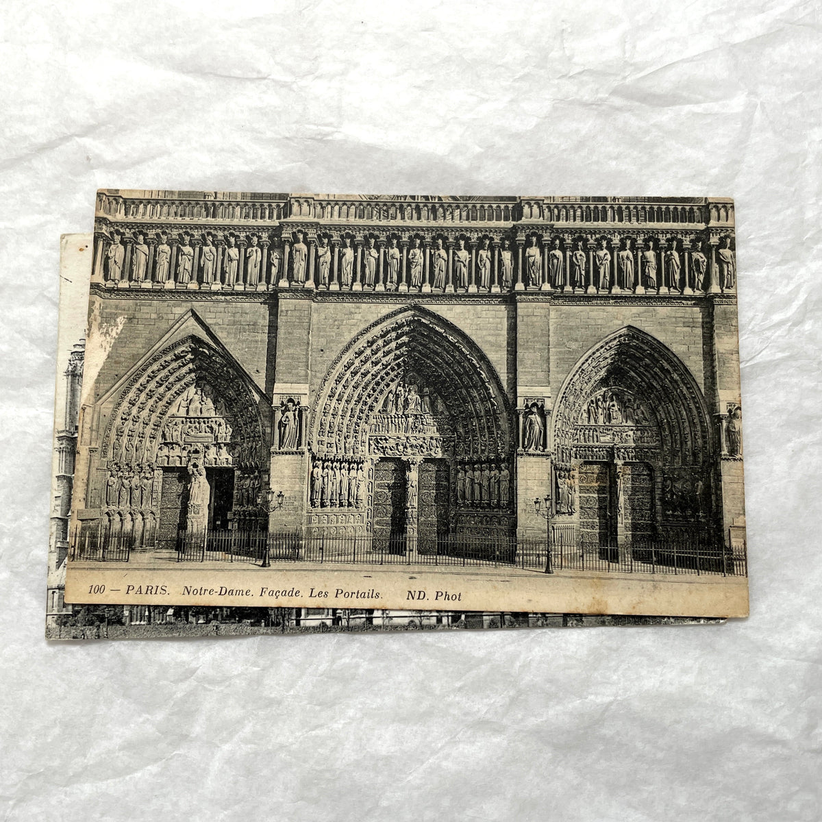 Lot of five 1910s vintage French postcards featuring various architectural details of Notre Dame Cathedral in Paris.