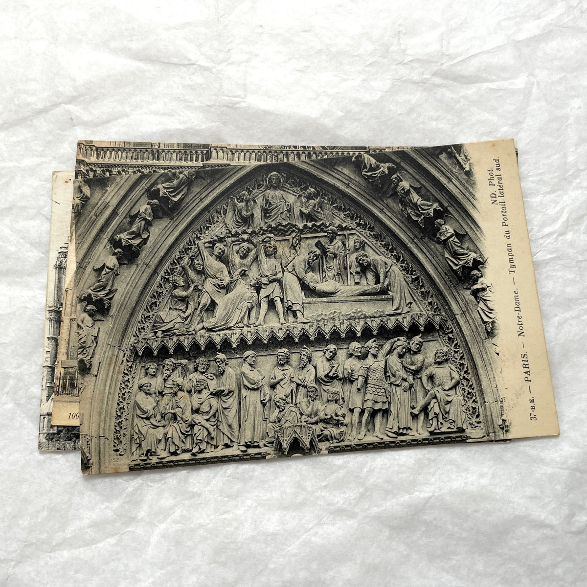 Lot of five 1910s vintage French postcards featuring various architectural details of Notre Dame Cathedral in Paris.