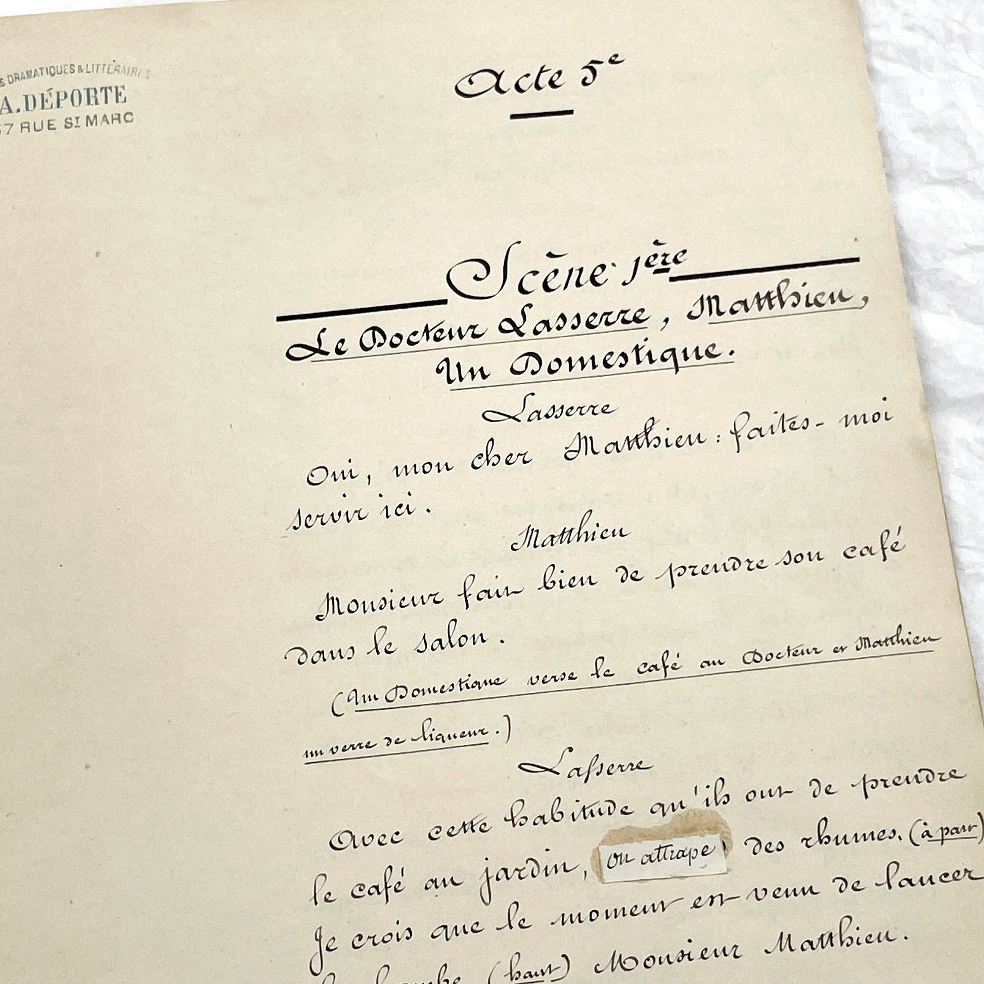 Late 19th - Original 21 pages Handwritten French Theatrical Play Script - Vintage Drama - Historical Manuscript - Theater Collectible