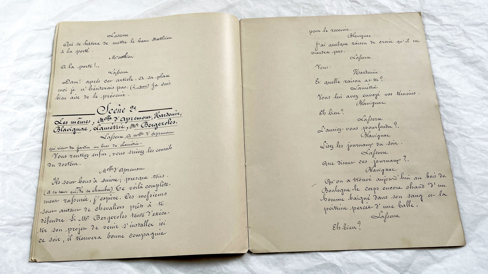 Late 19th - Original 21 pages Handwritten French Theatrical Play Script - Vintage Drama - Historical Manuscript - Theater Collectible