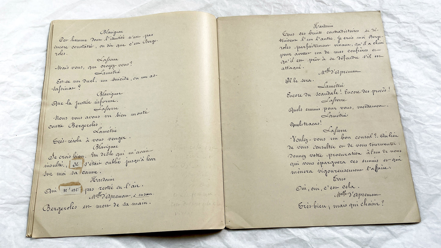 Late 19th - Original 21 pages Handwritten French Theatrical Play Script - Vintage Drama - Historical Manuscript - Theater Collectible