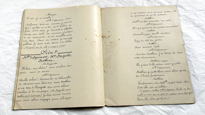 Late 19th - Original 21 pages Handwritten French Theatrical Play Script - Vintage Drama - Historical Manuscript - Theater Collectible