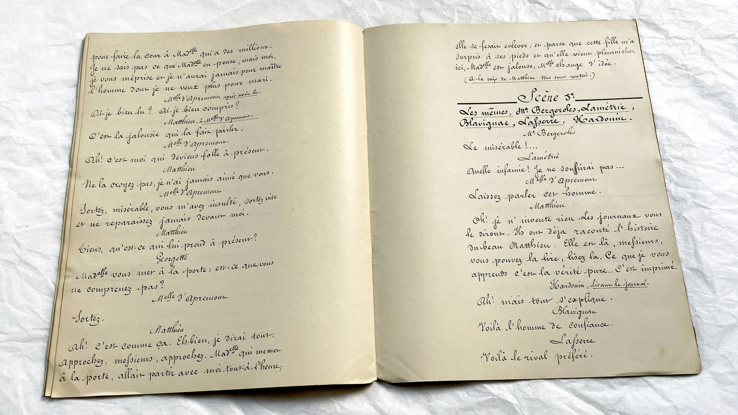 Late 19th - Original 21 pages Handwritten French Theatrical Play Script - Vintage Drama - Historical Manuscript - Theater Collectible
