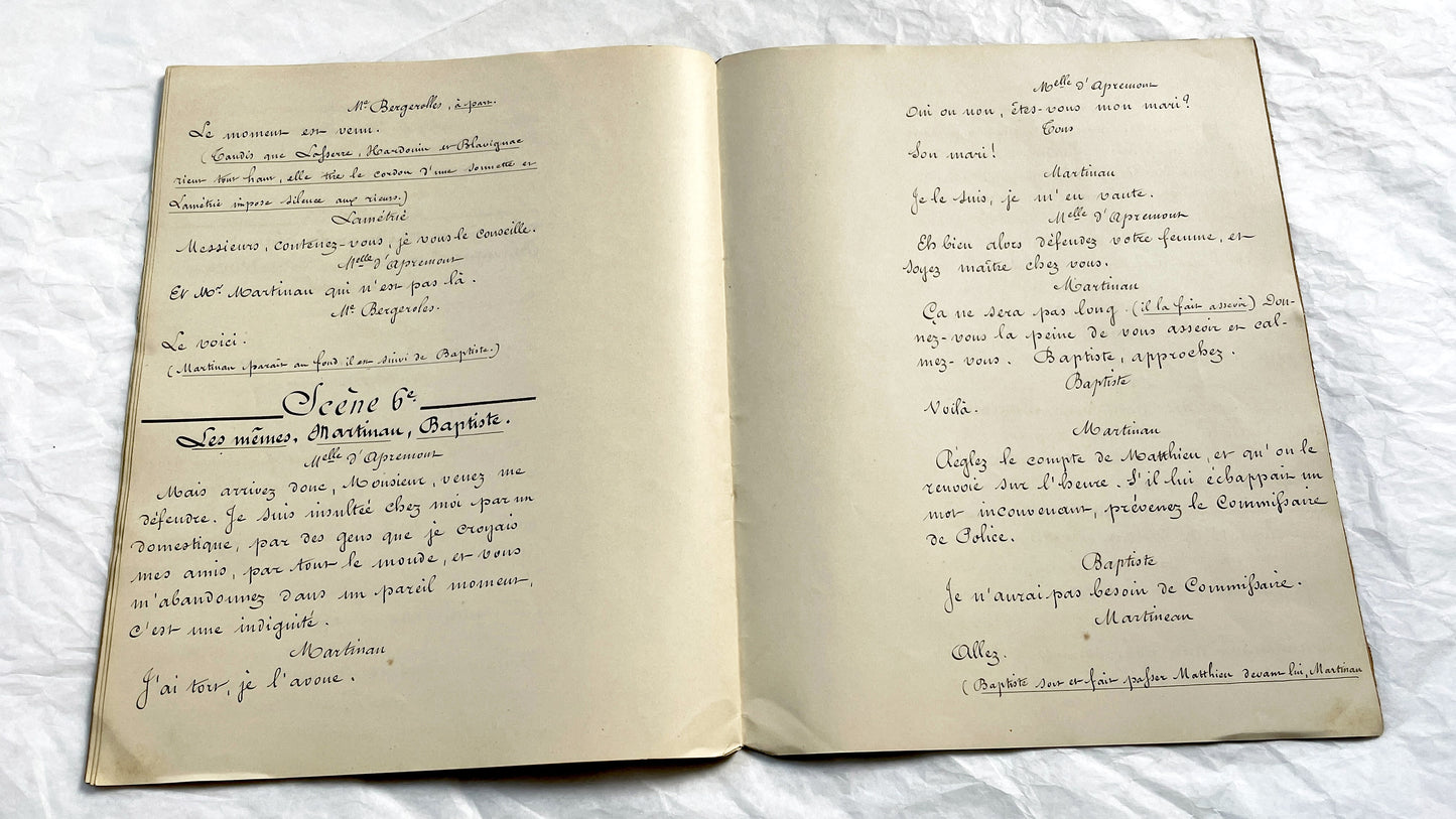 Late 19th - Original 21 pages Handwritten French Theatrical Play Script - Vintage Drama - Historical Manuscript - Theater Collectible