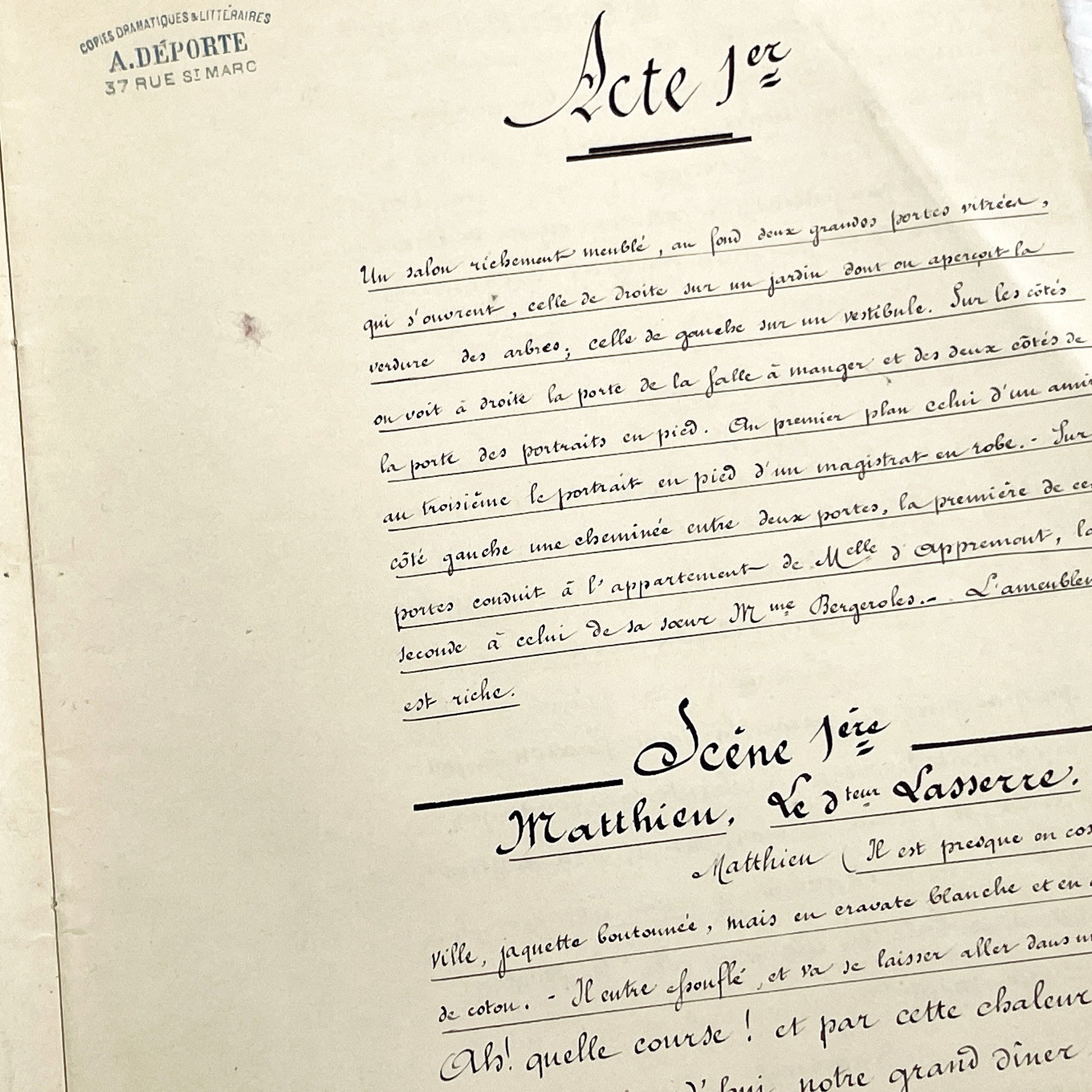 Late 19th - 33 pages Handwritten French Theatrical Play Script - Vintage Drama Manuscript - Literary Document - Paris Publisher