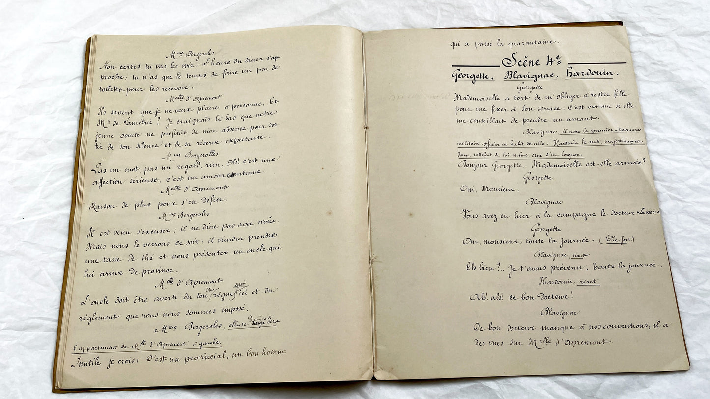 Late 19th - 33 pages Handwritten French Theatrical Play Script - Vintage Drama Manuscript - Literary Document - Paris Publisher